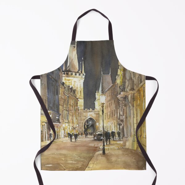 Item preview, Bell tower of Charles Bridge in the medieval city of Prague, Czech Republic at night.  Prague watercolor painting designed and sold by rfoxphoto.