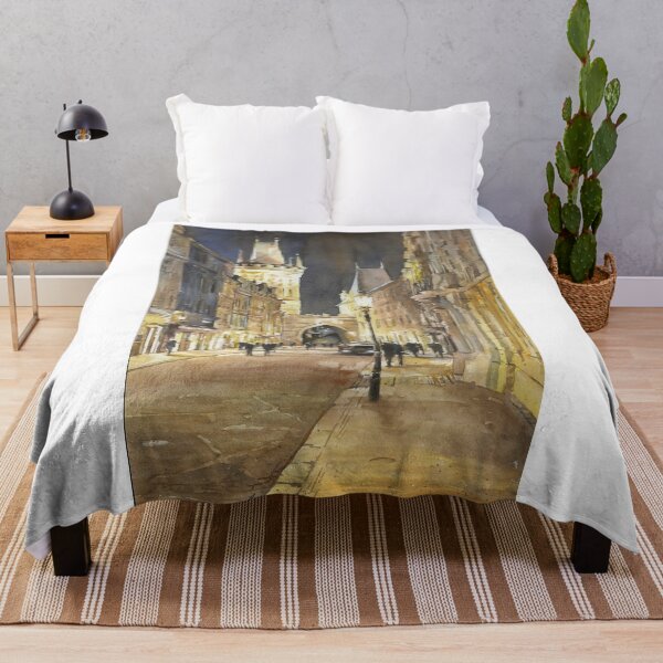 Item preview, Bell tower of Charles Bridge in the medieval city of Prague, Czech Republic at night. Prague watercolor painting designed and sold by rfoxphoto.