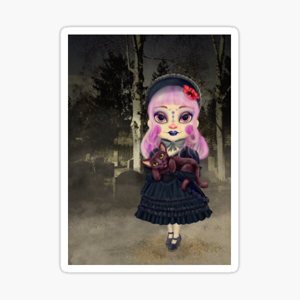 Gothic girl with cat Sticker