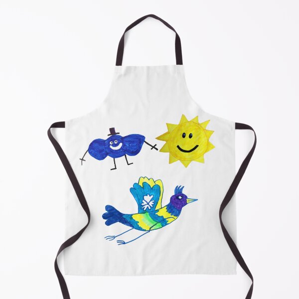 Item preview, Blue yellow cartoon sun cloud bird Bohemian Whimsical ART designed and sold by BHHELKA.