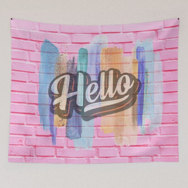 Item preview, Graffiti Hello on a pink brick wall designed and sold by Ninaeva.