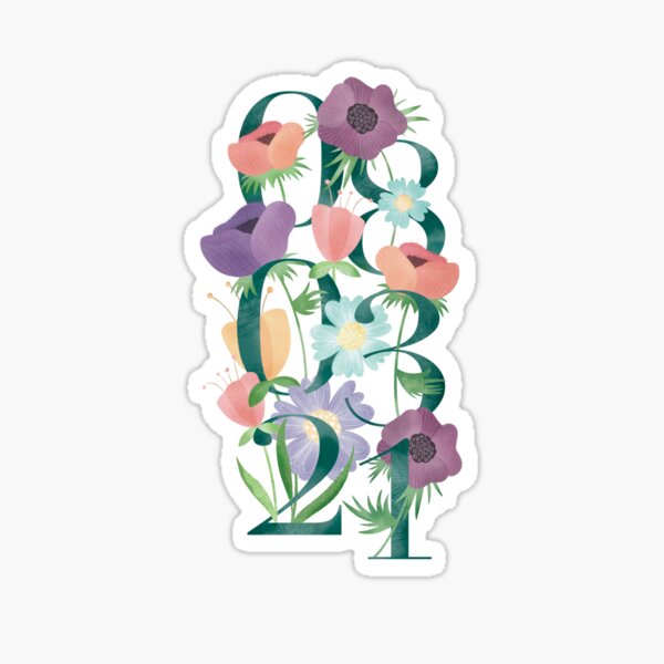Ilustración Floral Día de la Mujer, 8 de Marzo, Diseño Floral Femenino, Amapolas, Jardín de Flores Pegatina