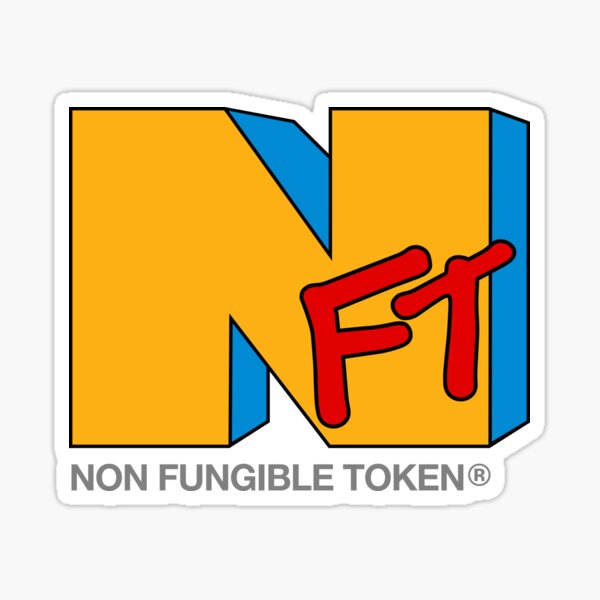 We want our NFTV – NFT with the words Non Fungible Token below as an iconic pop culture logo, original colorway Sticker
