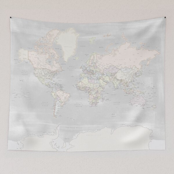 Item preview, Grey and pastels rustic detailed world map, Maeli Pastels designed and sold by blursbyai.