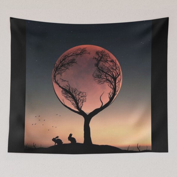 Item preview, rabbits under the full moon  designed and sold by ForeverNature.