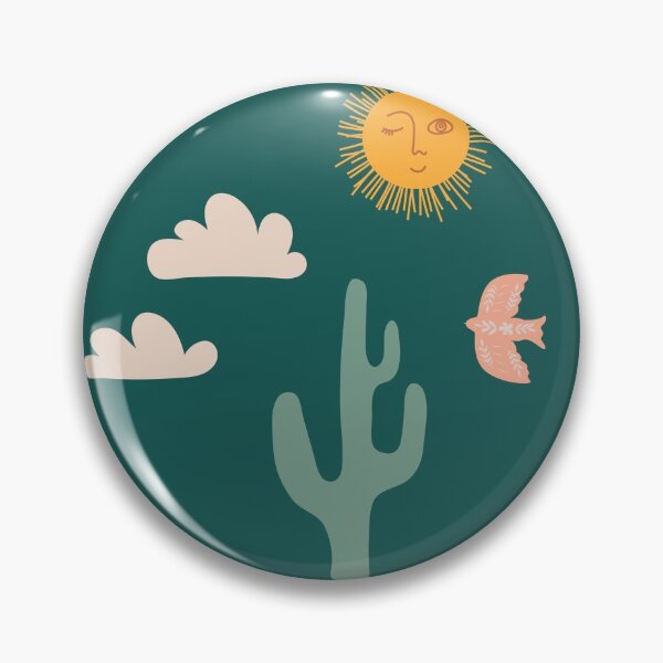 Item preview, Boho Aesthetic Landscape Southwest Cactus and Sun - forest green background designed and sold by DesignLabMedia.