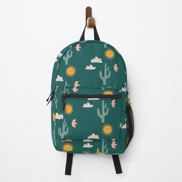 Item preview, Boho Aesthetic Landscape Southwest Cactus and Sun - forest green background designed and sold by DesignLabMedia.
