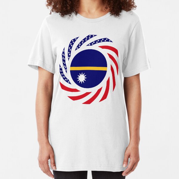 Nauru American Multinational Patriot Flag Series Slim Fit T-Shirt