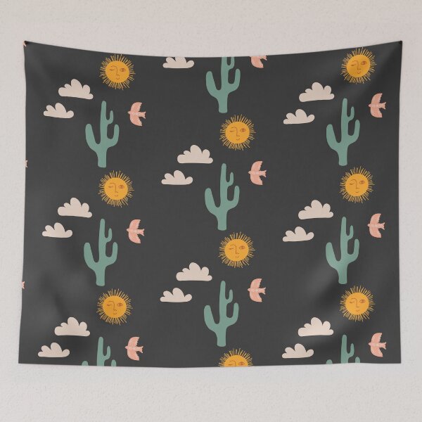 Item preview, Boho Aesthetic Landscape Southwest Cactus and Sun - charcoal background designed and sold by DesignLabMedia.