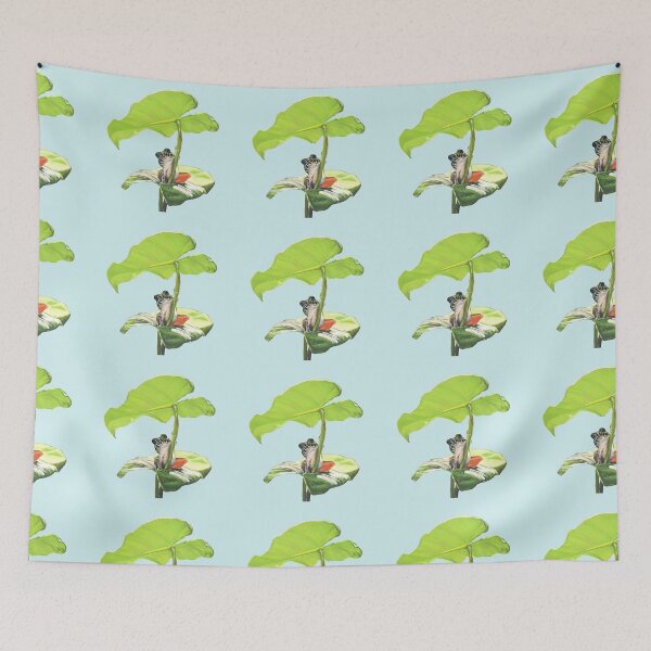 Item preview, New Dawn Frog pattern light blue background designed and sold by IslesArt.