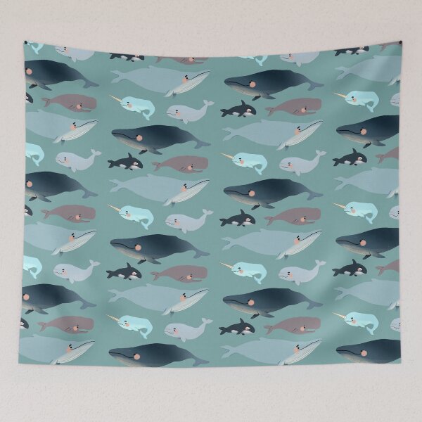 Item preview, Whales - Cute Blue and Green Animal Illustration Pattern designed and sold by TheRainbowRoom.