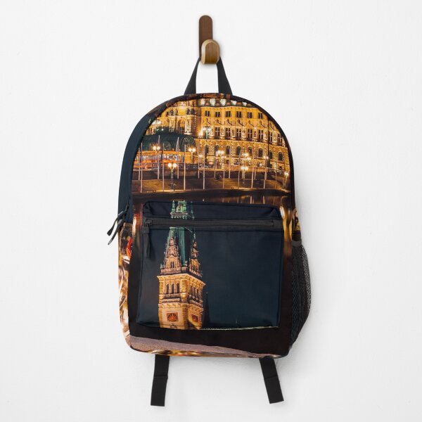 Item preview, The Alsterfleet and the City hall in Hamburg at night. designed and sold by TravelDrone.