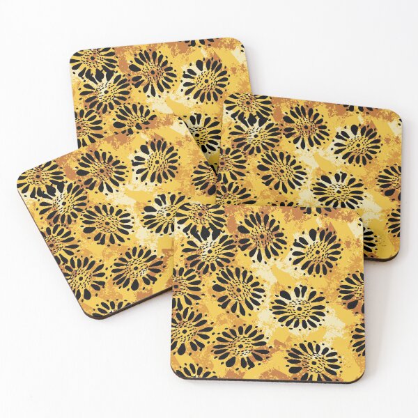 Item preview, sunflowers pattern in black and golden yellow designed and sold by rysunki-malunki.