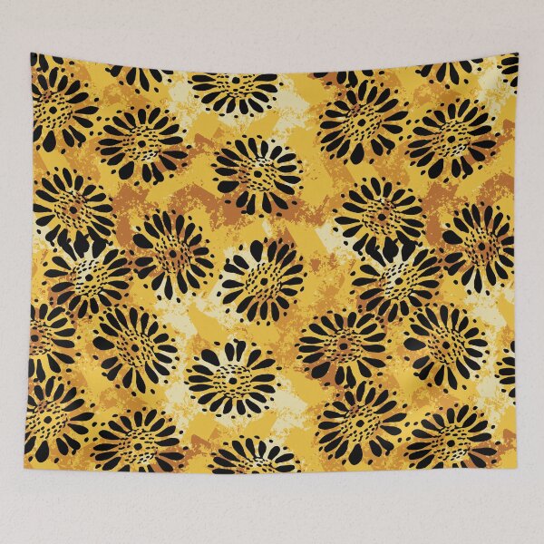 Item preview, sunflowers pattern in black and golden yellow designed and sold by rysunki-malunki.