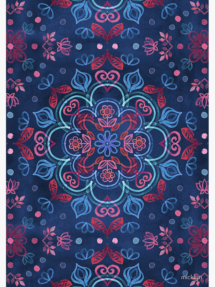 Cherry Red & Navy Blue Watercolor Floral Pattern by micklyn