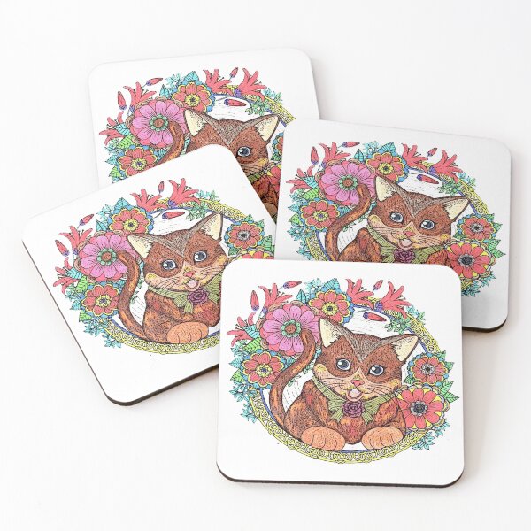 Item preview, Mandala kitten inside red flower crown designed and sold by chicsignzodiac.