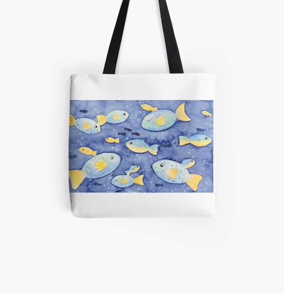 Blue and Orange Funny Fish All Over Print Tote Bag