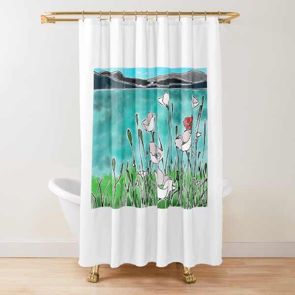 Poppies by the Sea Shower Curtain