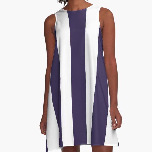 Medium NAVY BLUE and WHITE Vertical STRIPES A-Line Dress
