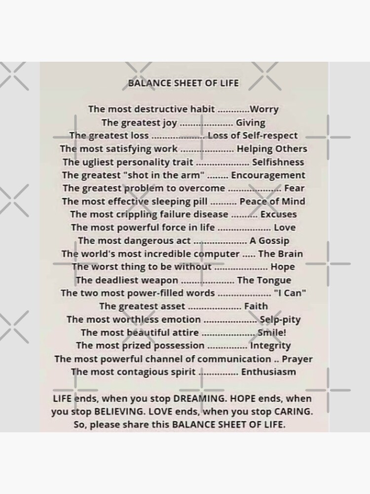 "Balance Sheet of life" Poster for Sale by MDAccount Redbubble