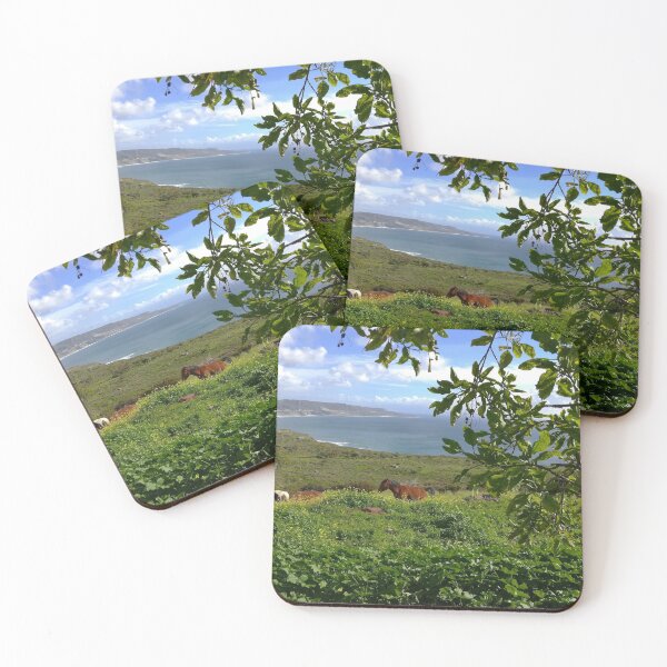 Item preview, Wild Horses Grazing Grass Near The Ocean designed and sold by citrusapple.