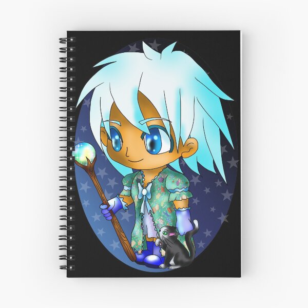Item preview, kawaii manga style sorcerer with a black cat, in blue, for dnd and fantasy fans designed and sold by CuisineCat.