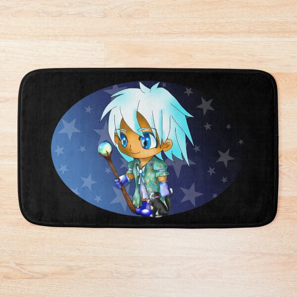 Item preview, kawaii manga style sorcerer with a black cat, in blue, for dnd and fantasy fans designed and sold by CuisineCat.