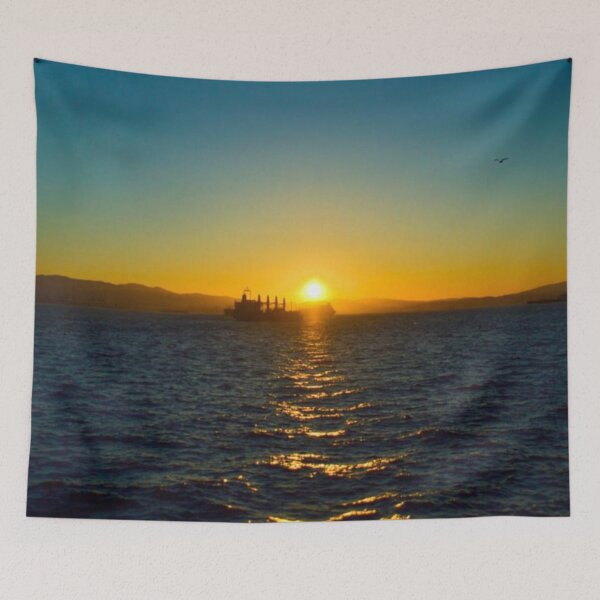 Item preview, Impresión fotográfica de atardecer/atardecer amarillo, naranja, cielo azul, pájaros y mar (Mediterráneo) designed and sold by OMpsalm.