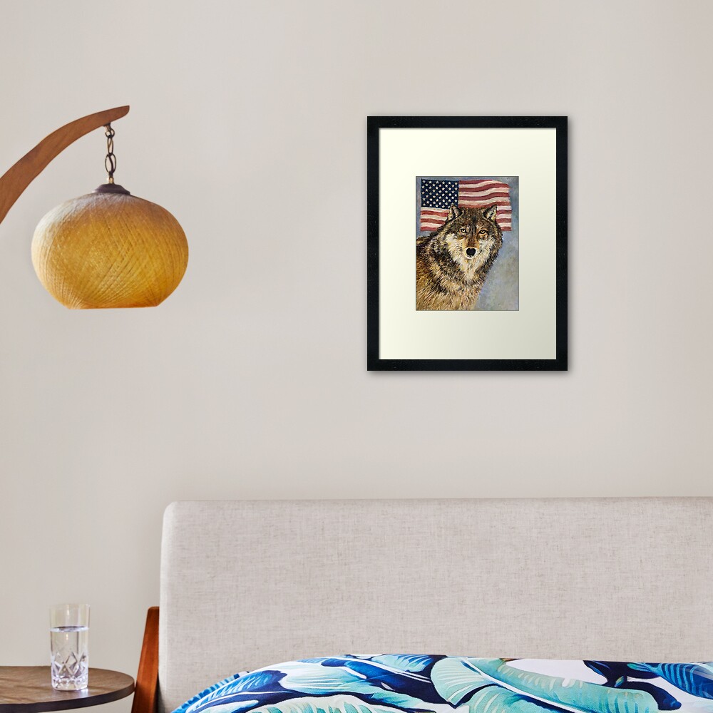 Wolf & Flag Framed Art Print