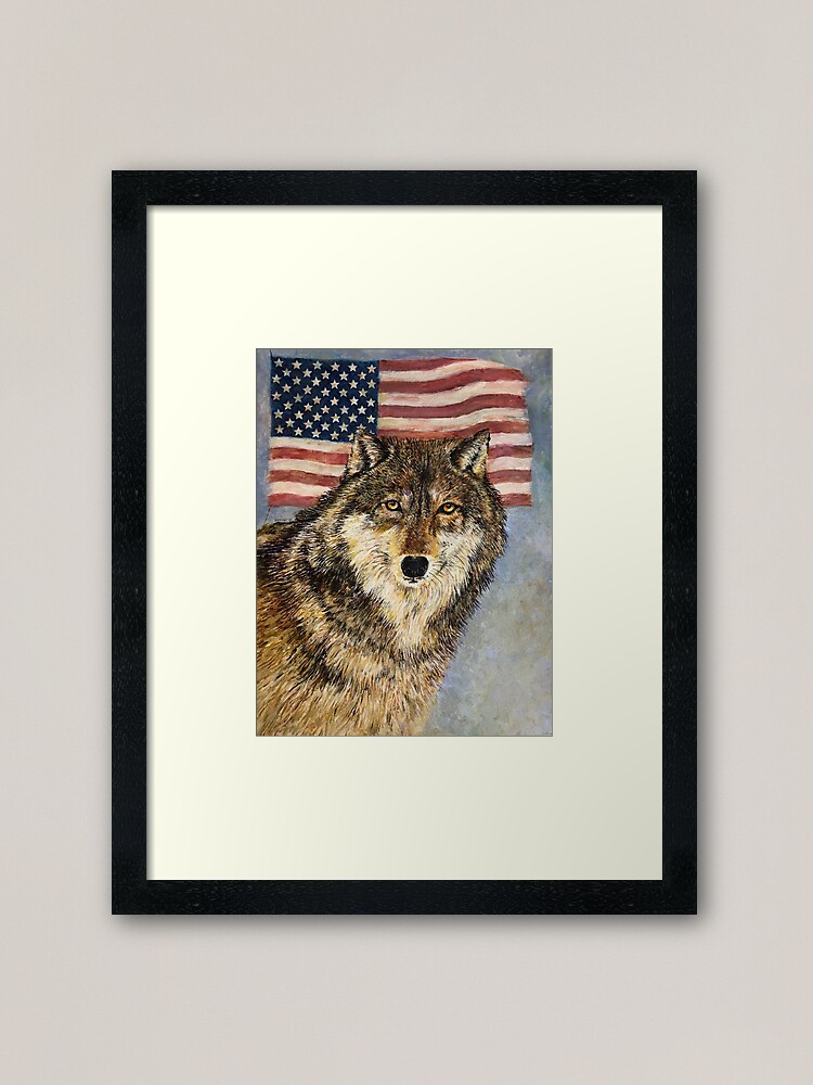 Alternate view of Wolf & Flag Framed Art Print