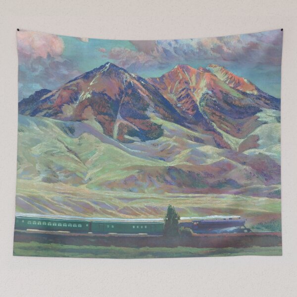Item preview, Vintage Train Art - Montana Mountains Art - by Gustav Krollman designed and sold by karwilberevivalcollection.