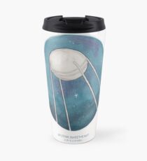 Haruki Murakami's Sputnik Sweetheart // Illustration of the Sputnik Satellite in Space in Pencil & Watercolour Travel Mug