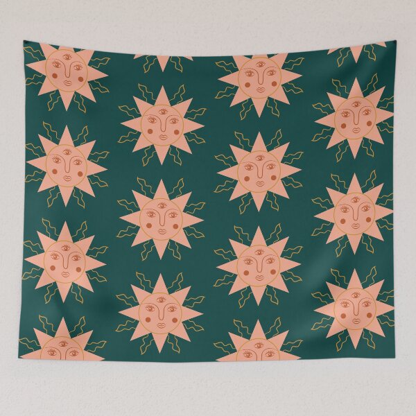 Item preview, Boho Aesthetic Sun Face Light Sedona Forest Green Background designed and sold by DesignLabMedia.