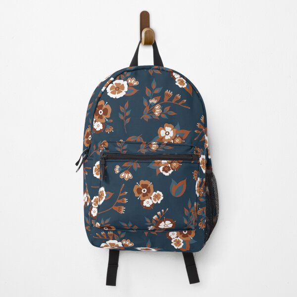 Item preview, Folk Floral Garden Pattern in Navy and Copper designed and sold by NJMoxon.