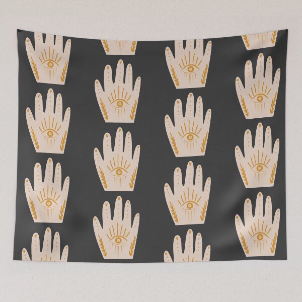 Item preview, Boho Aesthetic Hand with Eye Beige Charcoal Background designed and sold by DesignLabMedia.