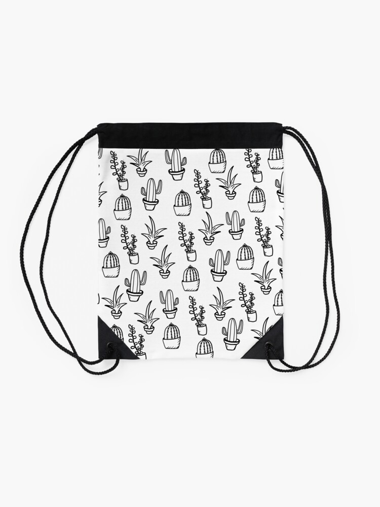Alternate view of Succulents - Black & White Drawstring Bag