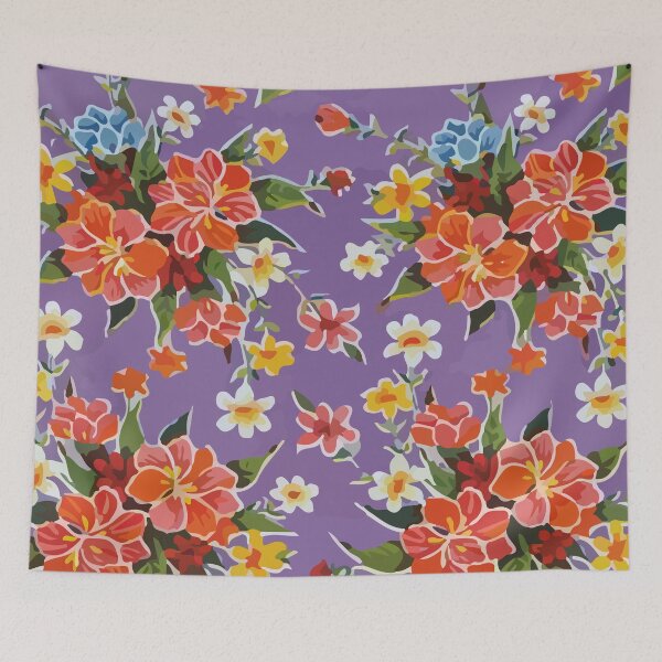 Item preview, Red flowers lilac mexican oilcloth designed and sold by T-Mex.