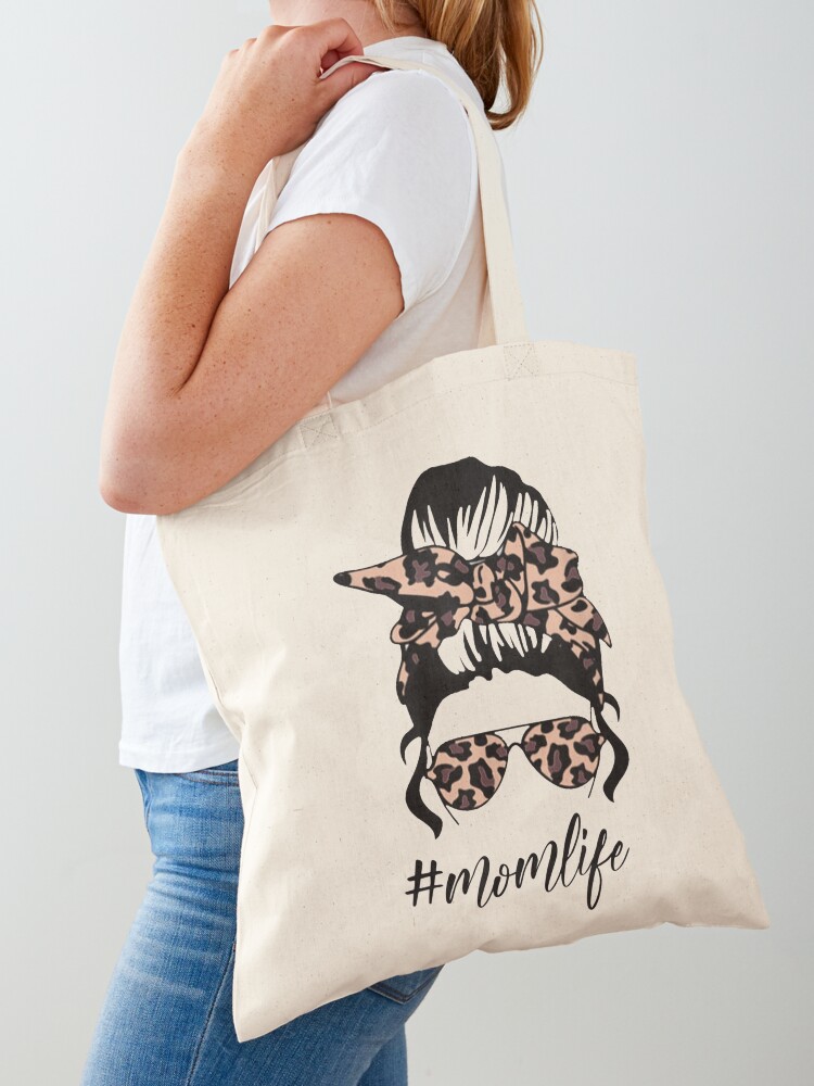 Classy Mom Life with Leopard Pattern Shades & Cool Messy Bun Tote