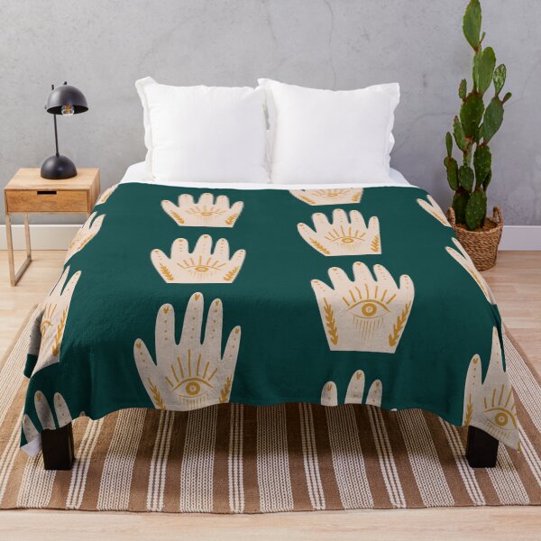 Item preview, Boho Aesthetic Hand with Eye Beige Forest Green Background designed and sold by DesignLabMedia.