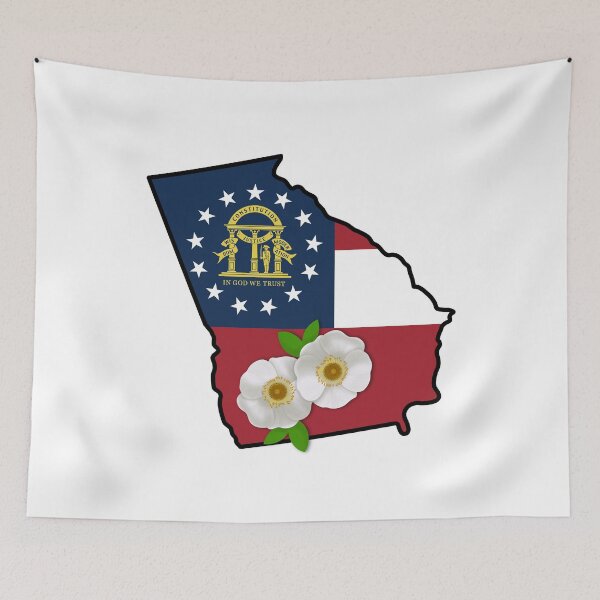 Item preview, State of Georgia Flag with State Flower Cherokee Rose designed and sold by Gsallicat.