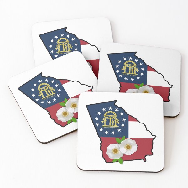 Item preview, State of Georgia Flag with State Flower Cherokee Rose designed and sold by Gsallicat.