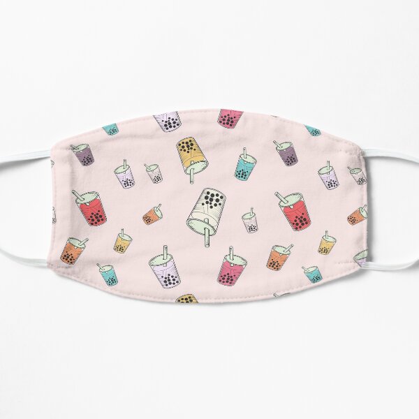 Colorful Boba Bubble Tea Pink Pattern Flat Mask