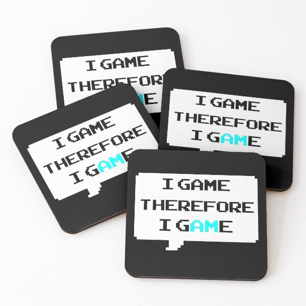 Item preview, I game therefore I am funny I game thefore I GAME pun gamer Classic retro arcade style Black, Bright Blue and White speech bubble (dark mode) designed and sold by Deegital18.