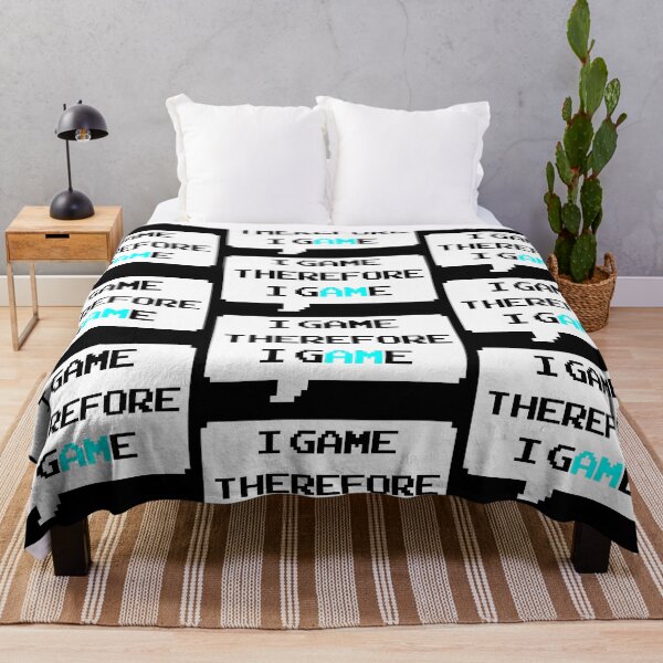 Item preview, I game therefore I am funny I game thefore I GAME pun gamer Classic retro arcade style Black, Bright Blue and White speech bubble (dark mode) designed and sold by Deegital18.