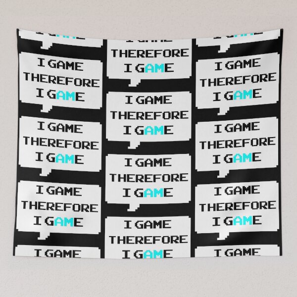 Item preview, I game therefore I am funny I game thefore I GAME pun gamer Classic retro arcade style Black, Bright Blue and White speech bubble (dark mode) designed and sold by Deegital18.