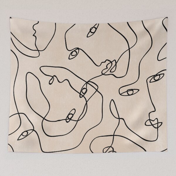 Item preview, Faces All Over Beige and Black designed and sold by TheRedFinch.
