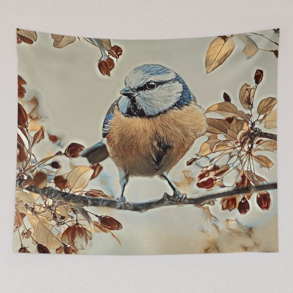 Item preview, Great tit on a branch, pencil sketch - style designed and sold by crea-homedesign.
