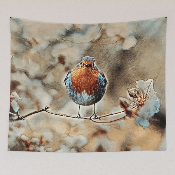 Item preview, Robin on a branch, pencil sketch - style designed and sold by crea-homedesign.
