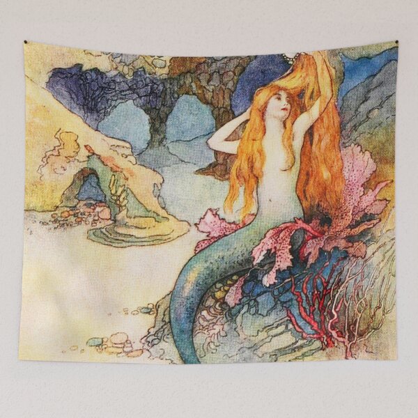 Item preview, A mermaid combing her hair illustration  - Warwick Goble designed and sold by Vintage Designs +.