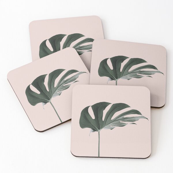 Item preview, Monstera leaf with long green stem on pink background designed and sold by Kzara Visual.